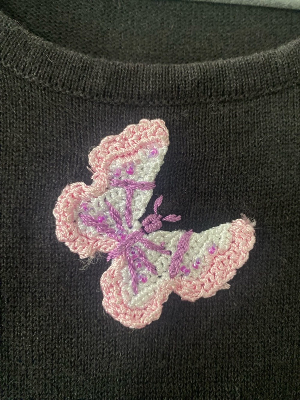 Vintage Storybook Knits Sweater Vest L Floral Butterfly Sequin Ramie Cotton USA - Picture 2 of 10